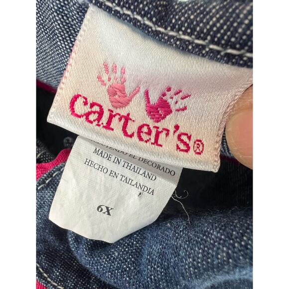 Vintage Floral Denim Carters girls button front dress with collar size 6x. - Picture 5 of 6